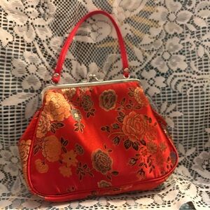 ❤️👜👛Vintage Y2K Red Silk Brocade (Blend)  Handbag Set - 2 Piece - 🇨🇳 👛👜